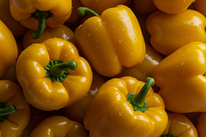 Fresh yellow bell peppers with water, a Food & Drink Photo by professorinc