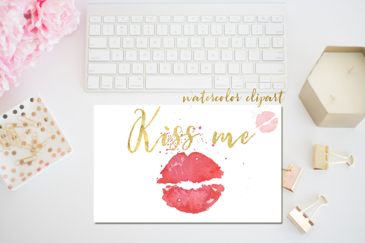 -50%OFF Kisses Valentine watercolor, a Decorative Illustration by LABFcreations (Photo 2 of 3)