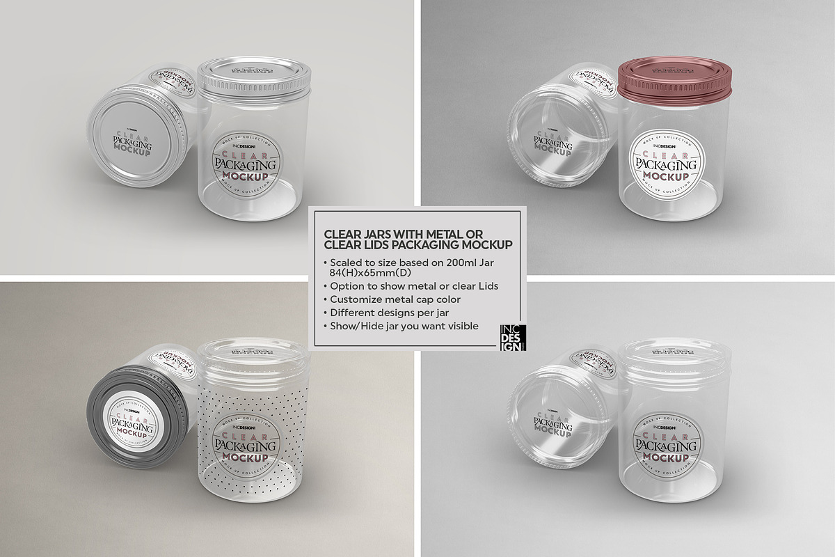 Clear Jars with Metal or Clear Lids, a Cups & Container Mockup by INCDesign (Photo 2 of 6)