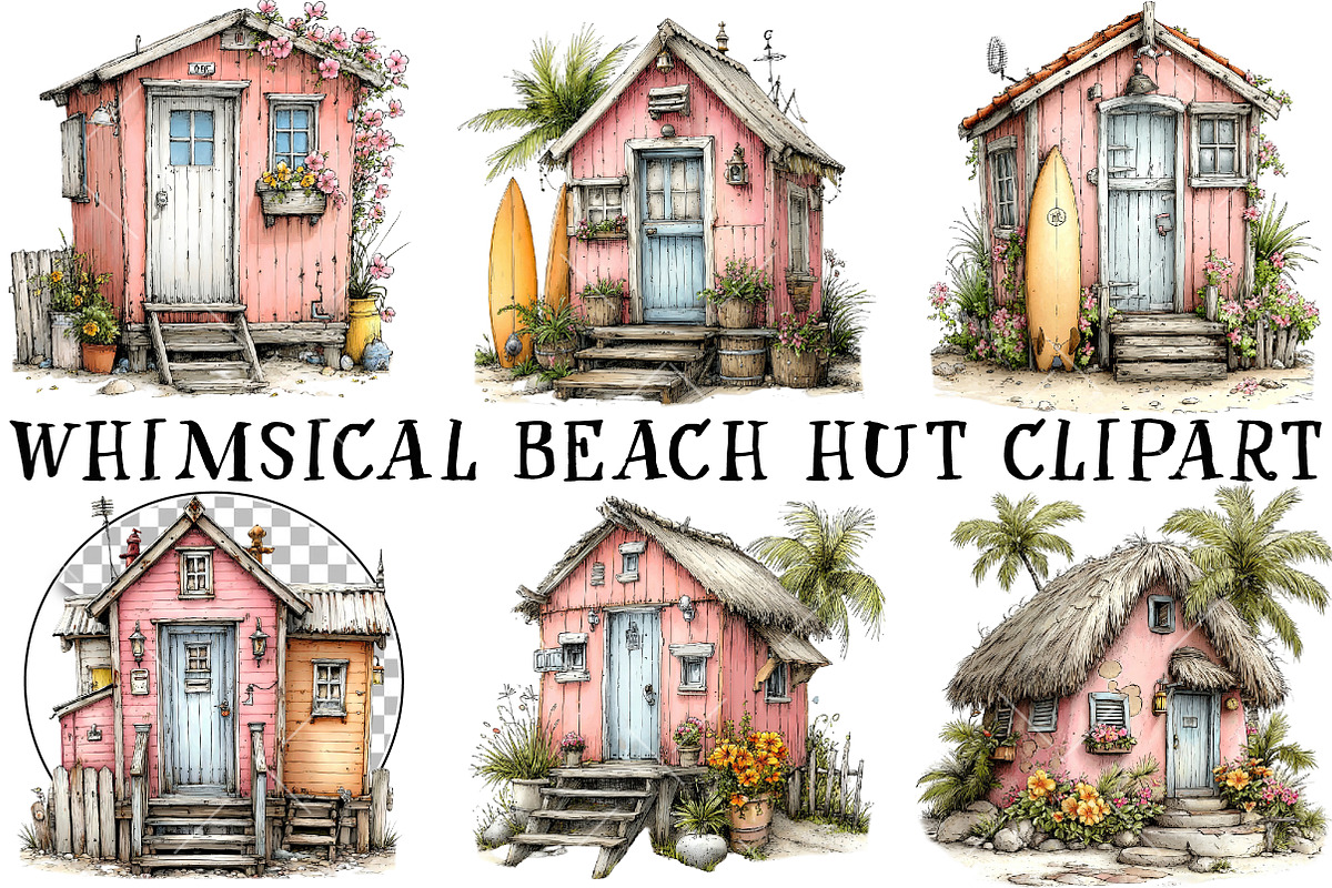 Whimsical Beach Hut Clipart, an Illustration by OK Design (Photo 2 of 6)