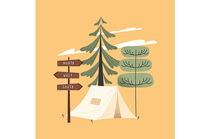 camping tent and trees, an Illustration by studiogstock