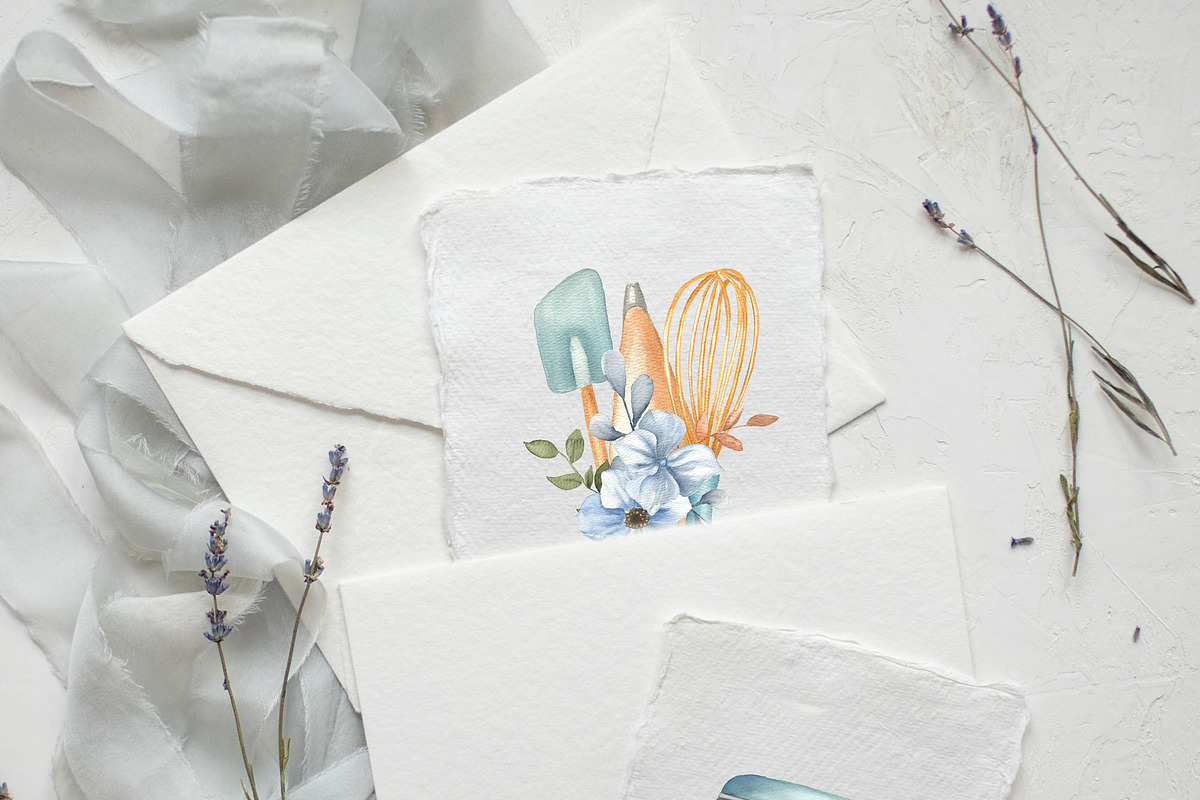 Watercolor blue Baking Clipart Set, an Illustration by ViolettaKh (Photo 8 of 9)