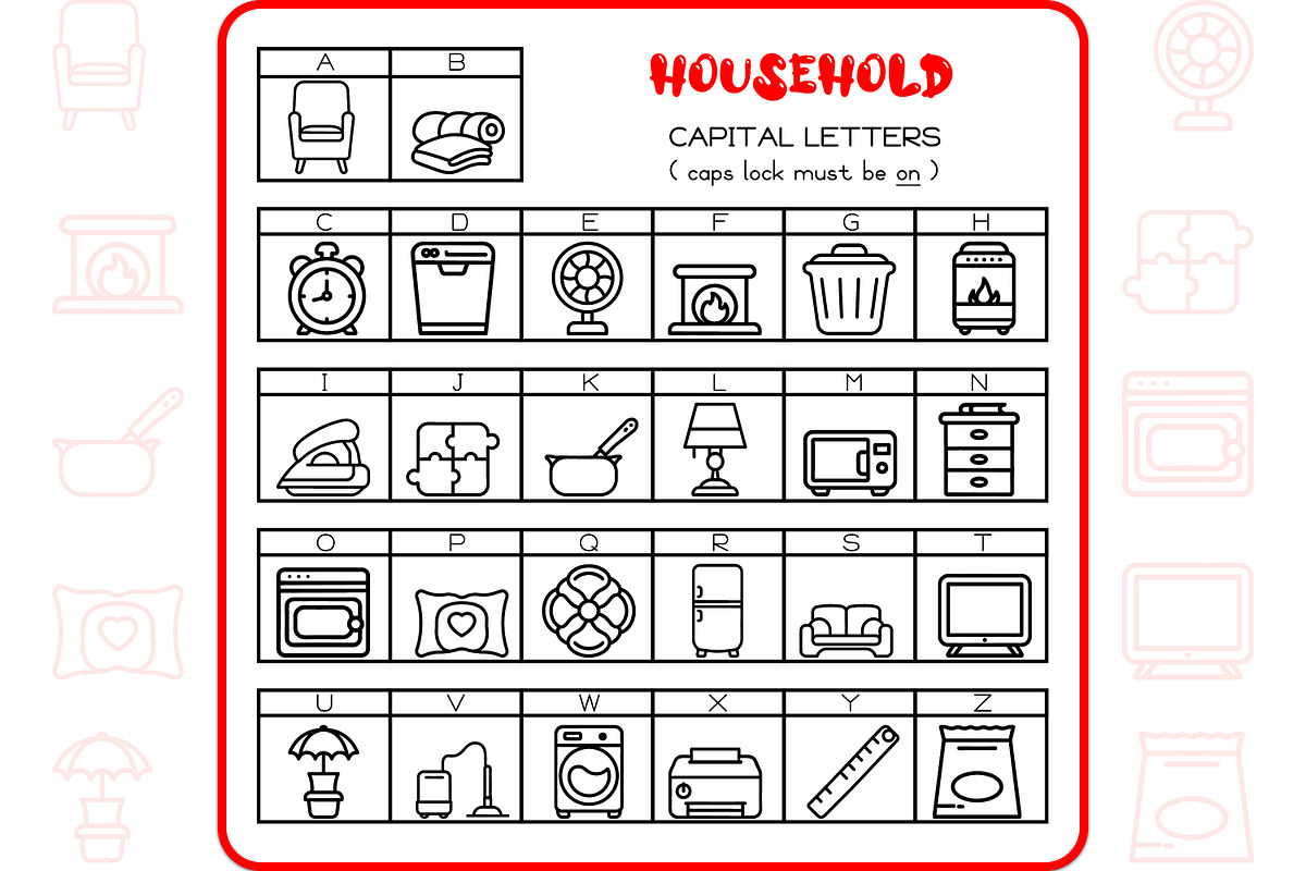 Household Alphabet - Dingbat Font, a Symbol Font by WADLEN (Photo 2 of 7)