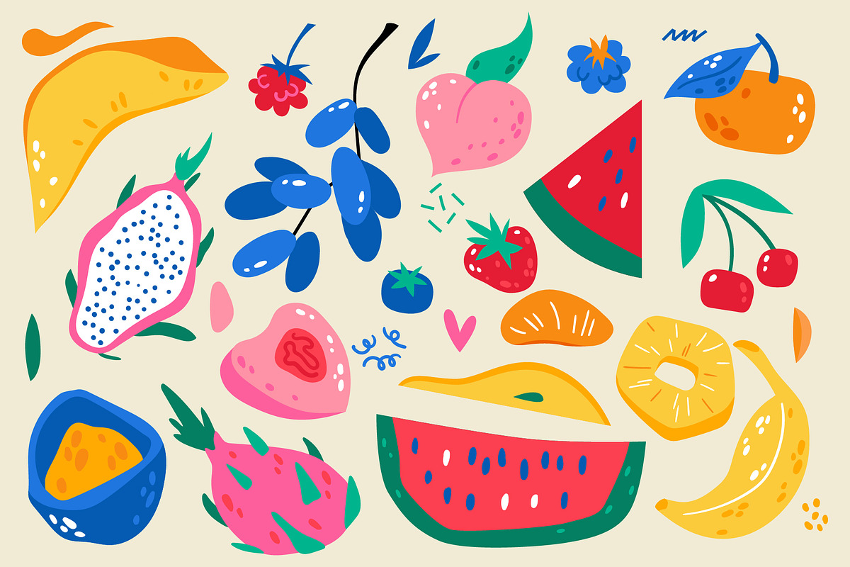 Fruits | Clipart + patterns, a Food Illustration by katieromanoff_art (Photo 3 of 15)