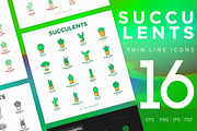 Succulents | 16 Thin Line Icons, an Outline Icon by Alex Blogoodf (Thumbnail 1 of 9)