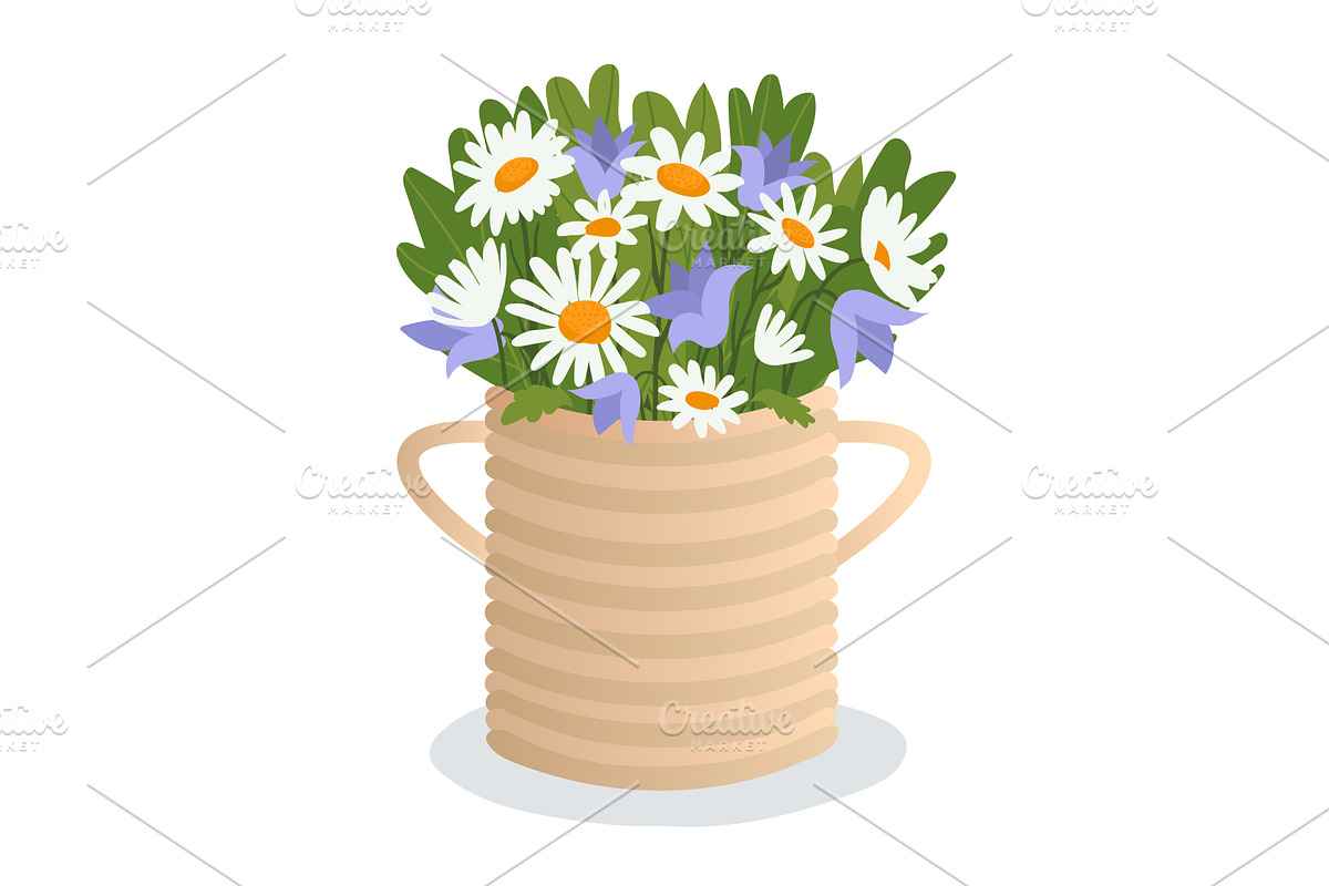 Bouquet of daisies and bellflowers, an Illustration by KitVector