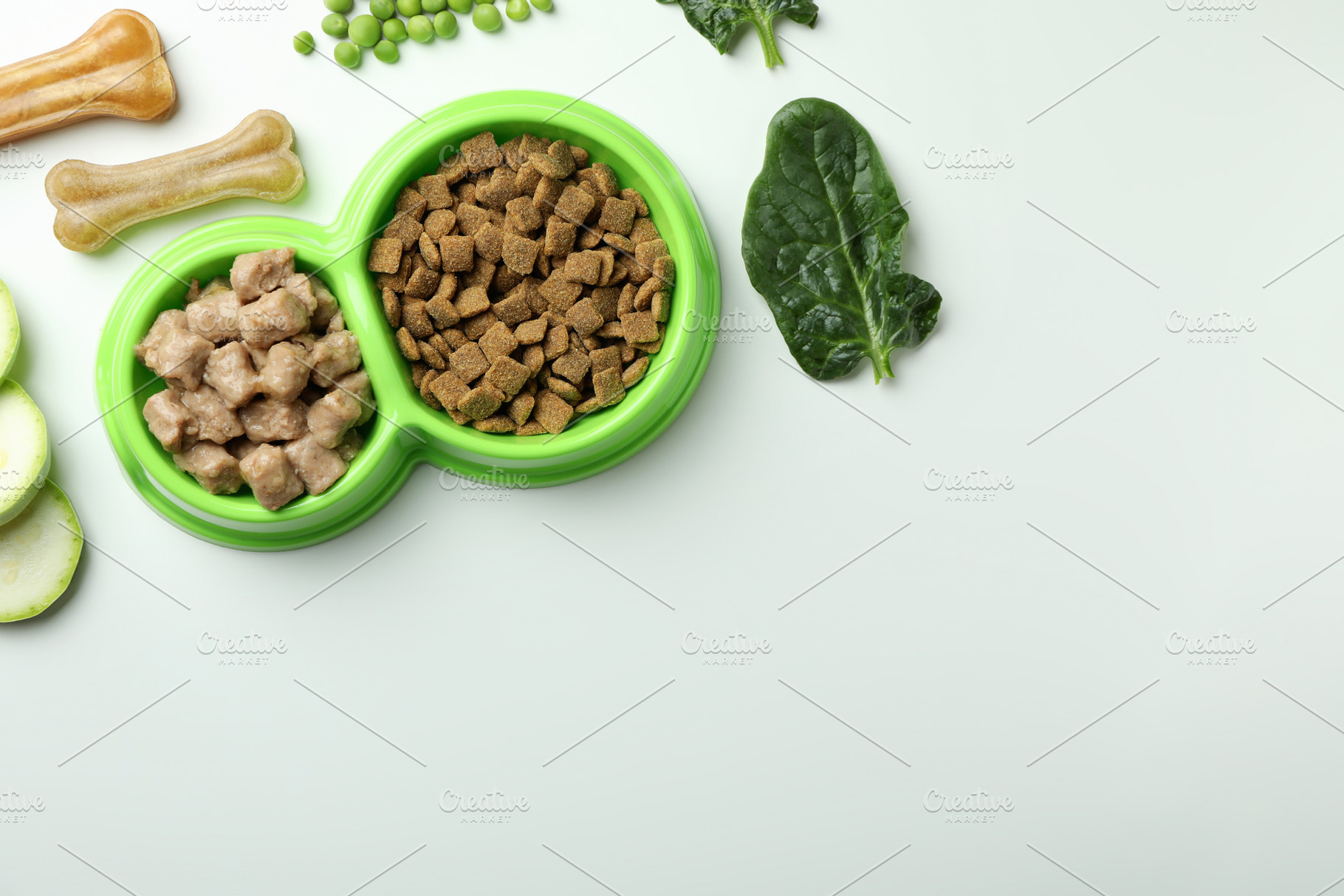 Concept of organic pet food on white background, a Food & Drink Photo by AtlasStudio PRO