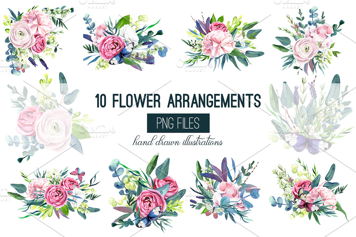 Watercolor Flowers, 10 Arrangements, a Decorative Illustration by JSolomatina (Photo 3 of 4)