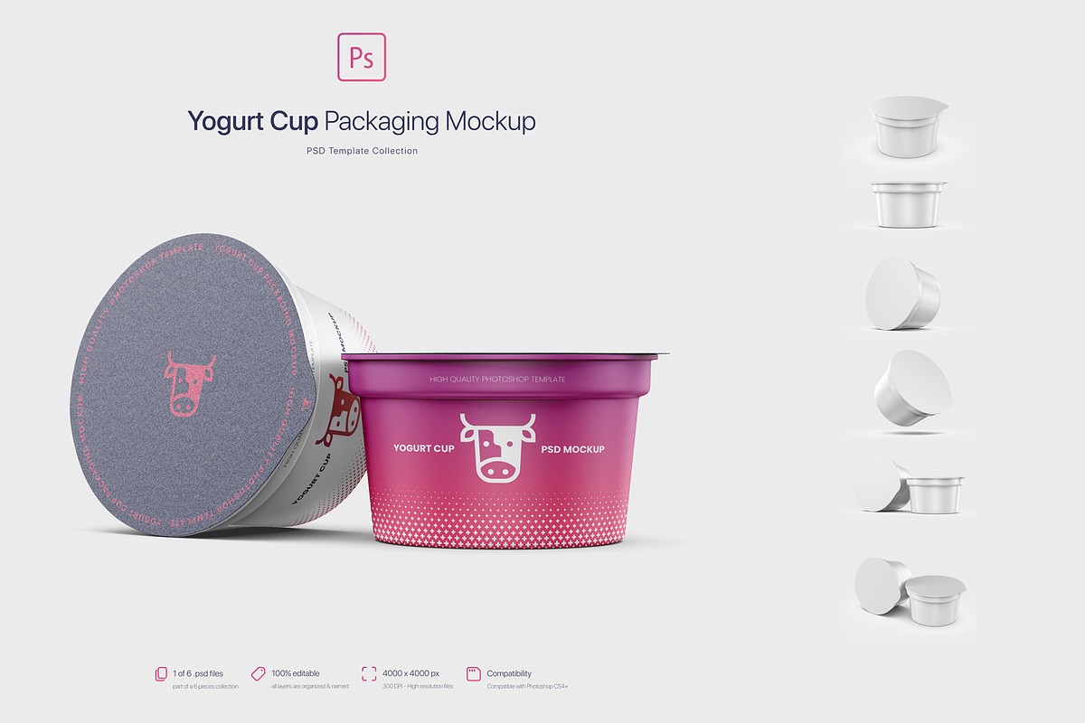 Yogurt Cup Packaging Mockup, a Cups & Container Mockup by Mockup+ (Photo 3 of 6)