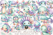 Cute Sea Animals Watercolor Clipart, an Illustration by Sublimation Artist (Thumbnail 1 of 6)