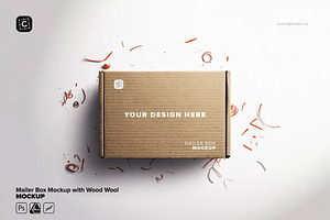 Mailer Box Mockup With Wood Wool