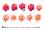 Watercolor Peony Flowers Clipart, an Object Illustration by crafty (Thumbnail 9 of 10)