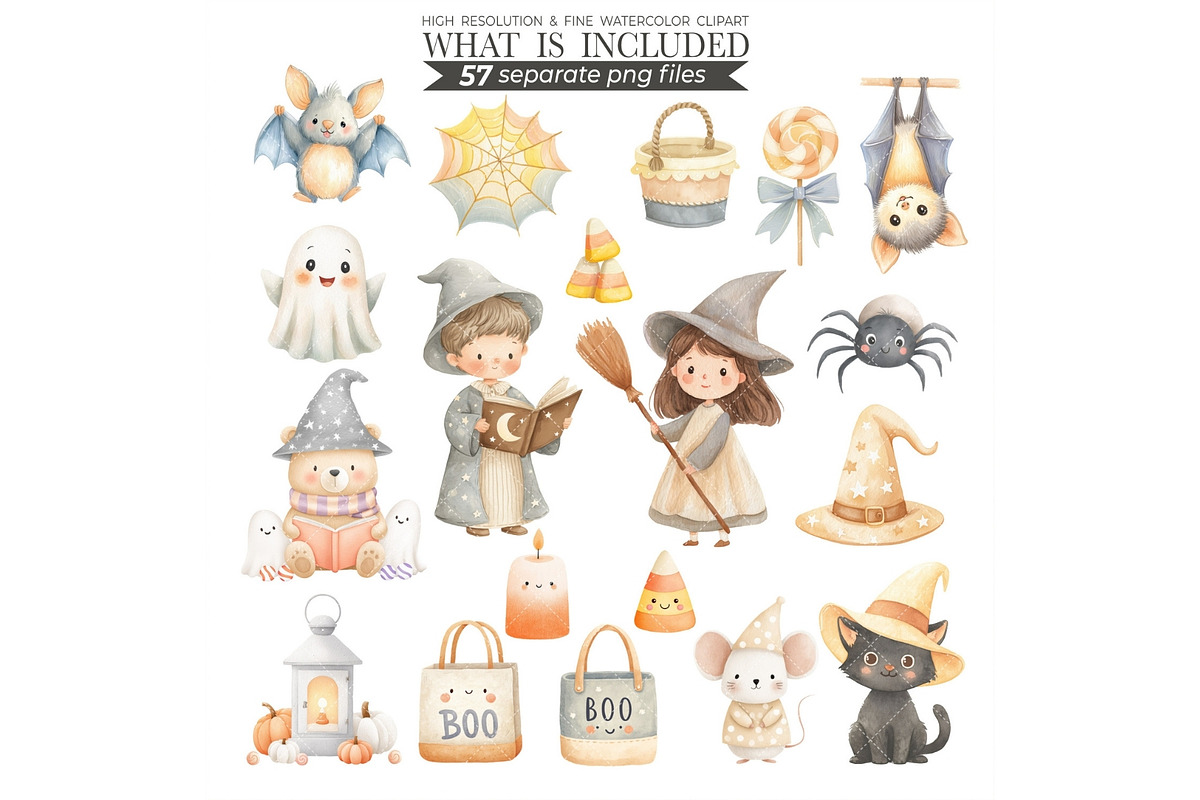 Watercolor Halloween Kids Clipart, an Illustration by CharmClipart (Photo 5 of 8)