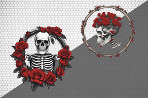 Halloween Skeleton Red Rose Clipart