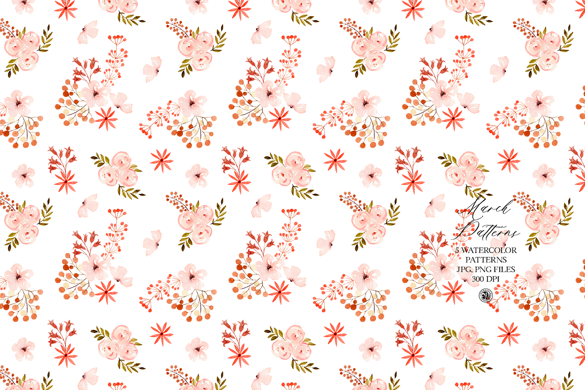 March Patterns - Watercolor Set, a Pattern Graphic by Webvilla Studio