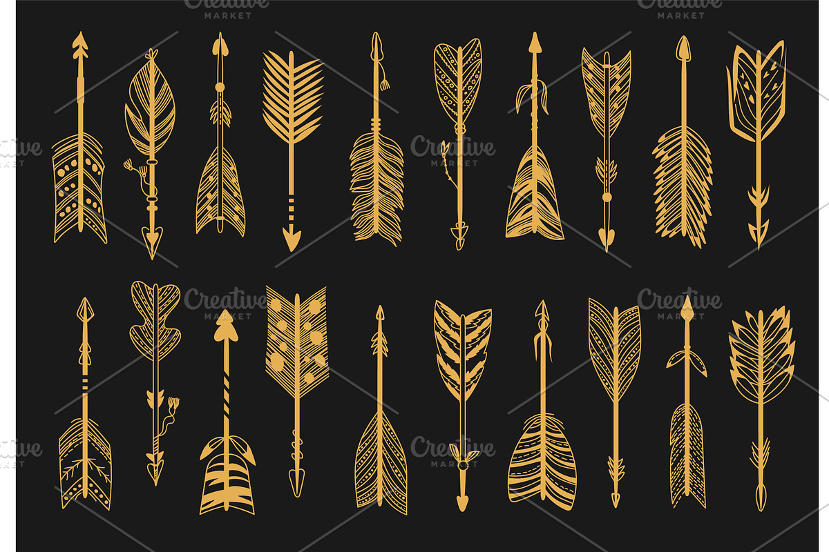 Golden Boho arrow icons. Tribal, an Object Illustration by Vectorbuum