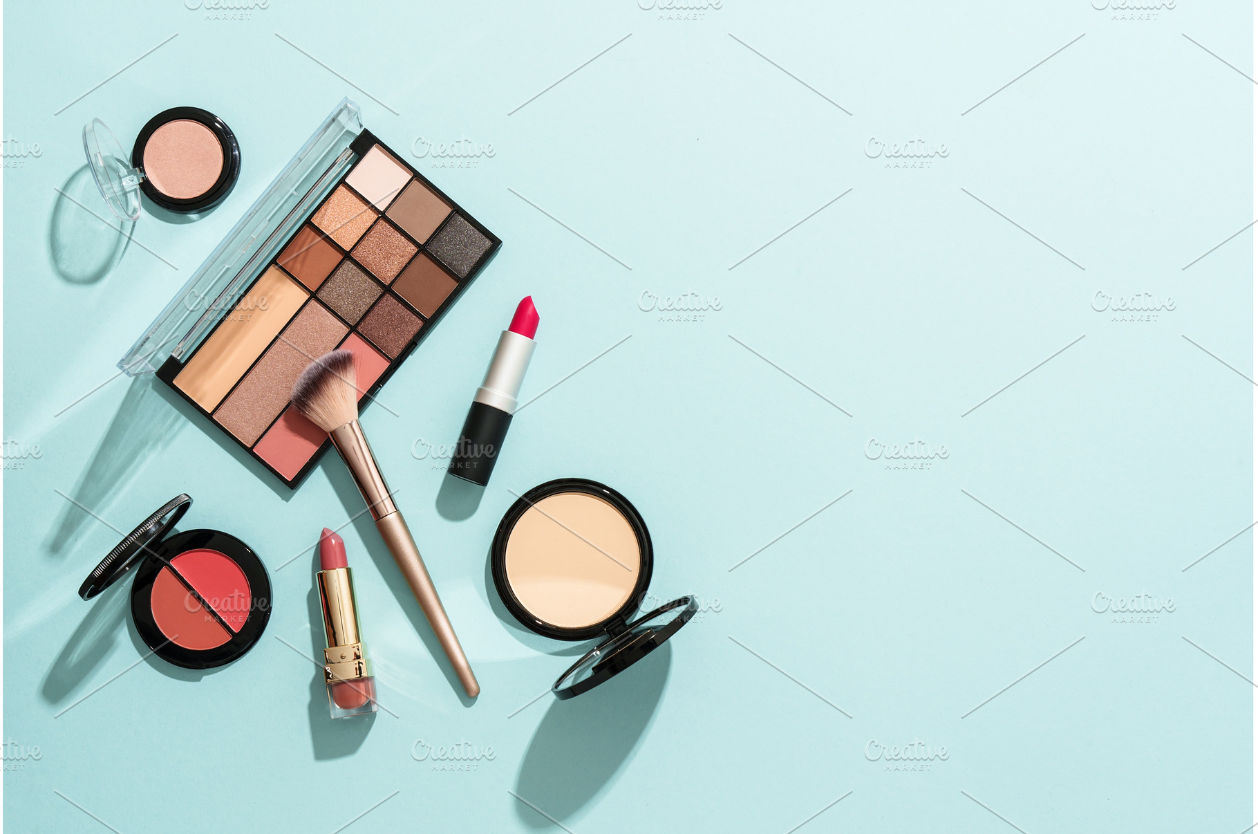 Beauty products on blue background., a Beauty & Fashion Photo by Nadia-nb