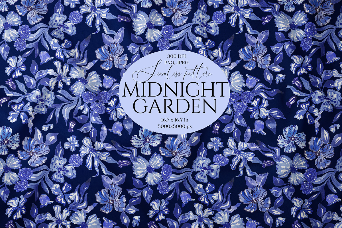 Cobalt Blue Fashion Floral Print, a Pattern Graphic by SirenaArt (Photo 1 of 17)