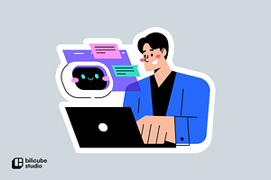 AI Assistant Vector Illustration, a Technology Illustration by Bilicube Studio