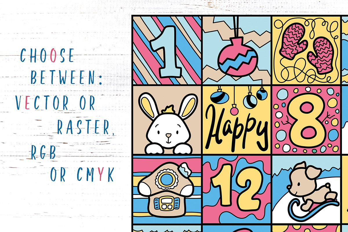 Funny Doodle Square Advent Calendar, a Decorative Illustration by RabbitAndPencil (Photo 3 of 5)