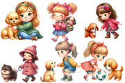 Little Girl and Dog Clipart, an Illustration by Designworld (Thumbnail 4 of 5)
