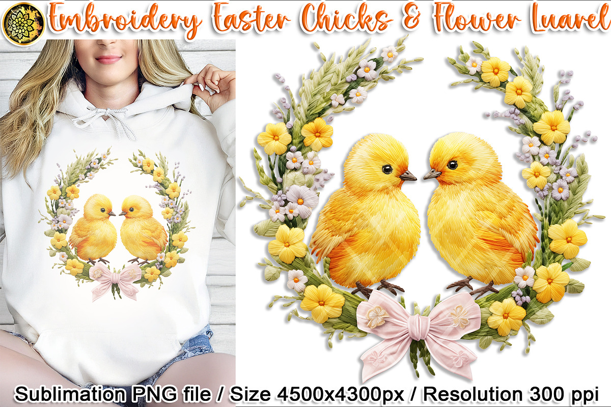 Embroidery Easter Chick & Wreath PNG, an Object Graphic by V Design Creator (Photo 1 of 8)