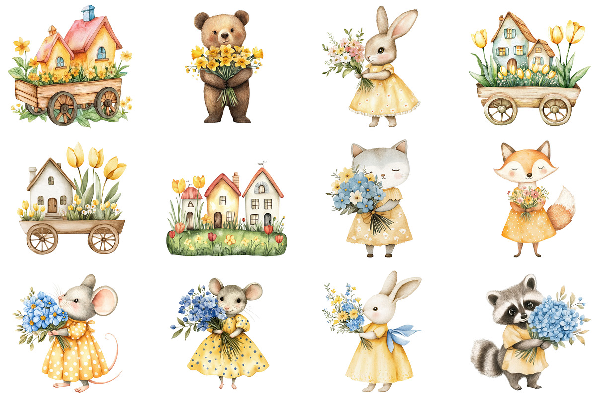 Spring Woodland Animal with Bouquet, an Illustration by CitraGraphics (Photo 5 of 5)