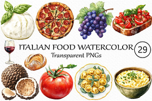 Italian Food Watercolor Clipart, an Illustration by Craft Nest