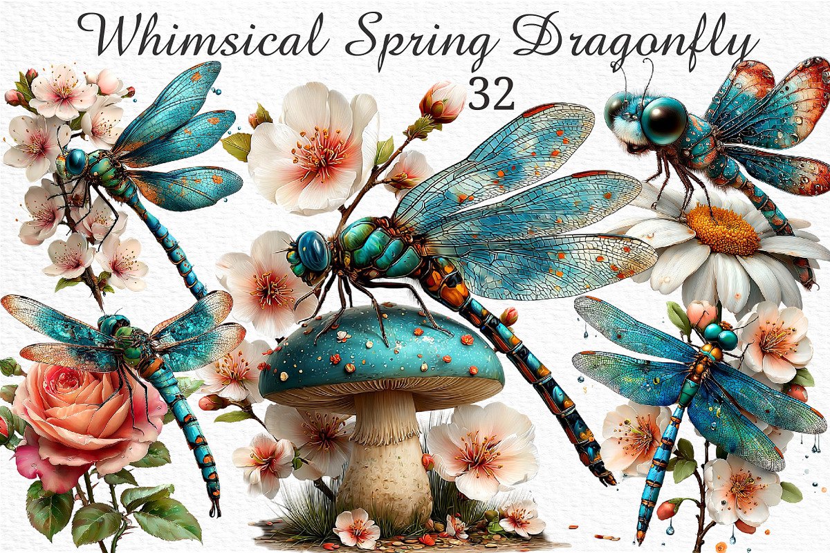 Whimsical Spring Dragonfly Clipart, an Illustration by Craft Nest (Photo 1 of 10)