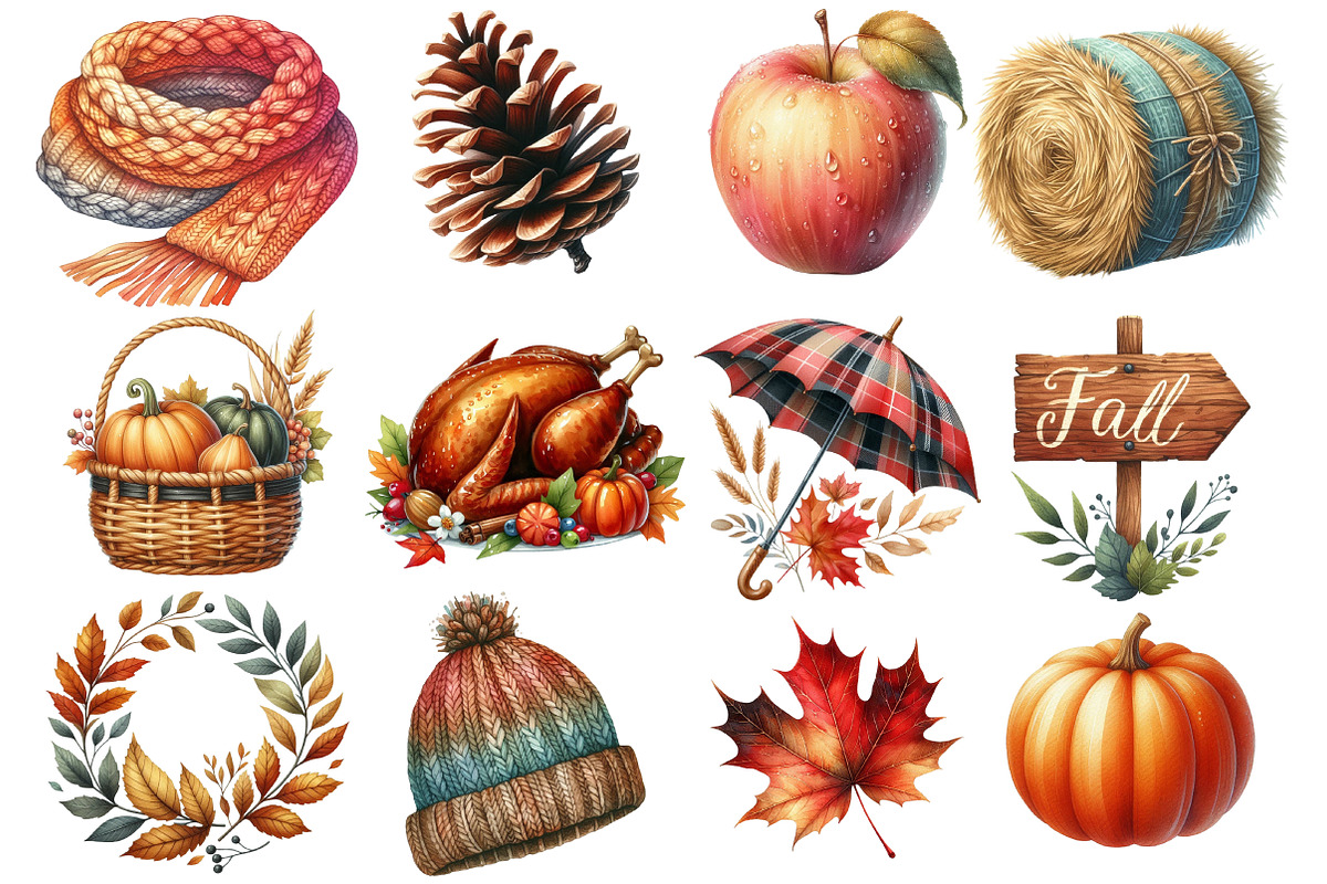 Watercolor Fall Season Clipart, an Illustration by SinaCreation (Photo 2 of 5)