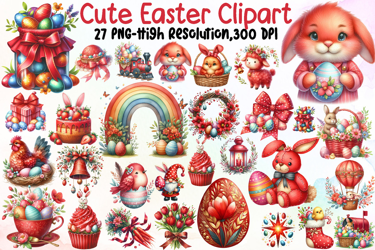 Watercolor Cute Easter Clipart PNG, an Illustration by Sublimation Artist (Photo 1 of 6)
