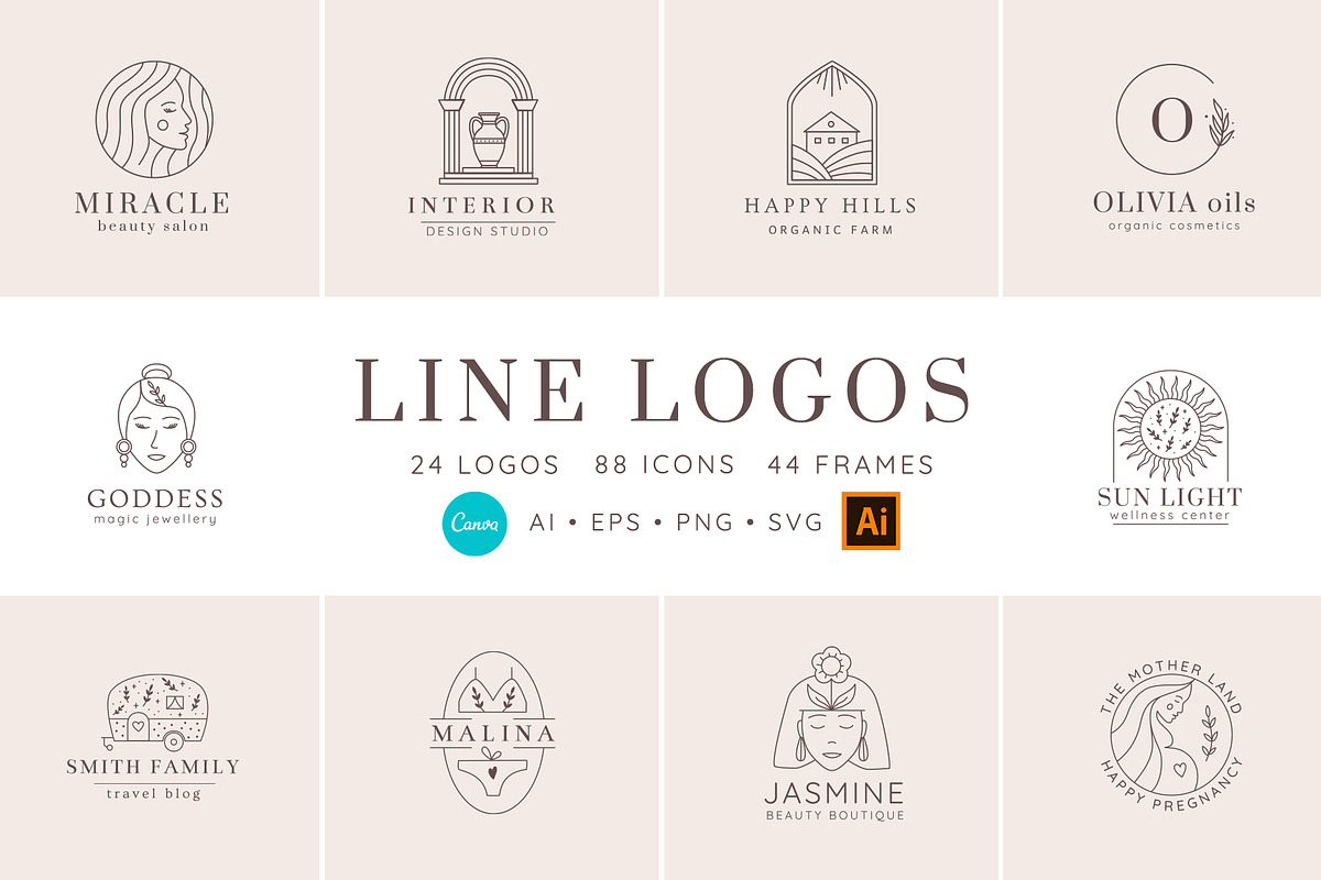 Line logos CANVA & AI, a Branding & Logo Template by Alisovna (Photo 1 of 13)