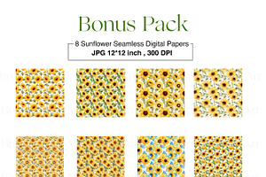 Watercolor Sunflower Clipart Pattern