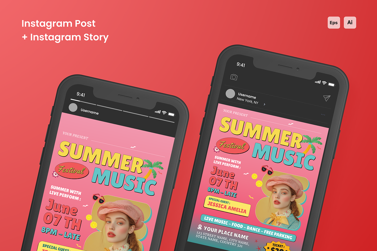 Retro Summer Music Flyer Set, a Flyer Template by SquidPixey (Photo 2 of 5)