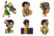 Afro Girls Mardi Gras Clipart, an Illustration by Black Bird Studio (Thumbnail 3 of 6)