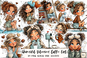 Valentine Coffee Girl Clipart, an Illustration by OK Design
