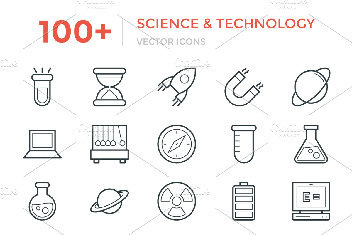 100+ Science and Technology Icons, an Outline Icon by Vectors Market (Photo 1 of 3)