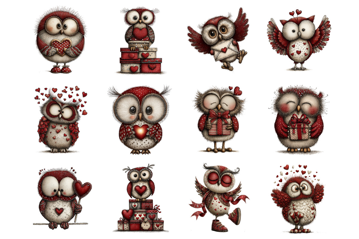 Whimsical Valentines Owls Clipart, a Graphic by CitraGraphics (Photo 2 of 4)