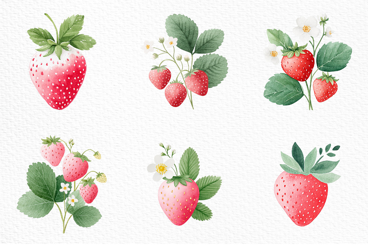 Strawberry Watercolor Clipart Set, an Illustration by Craft Nest (Photo 3 of 11)