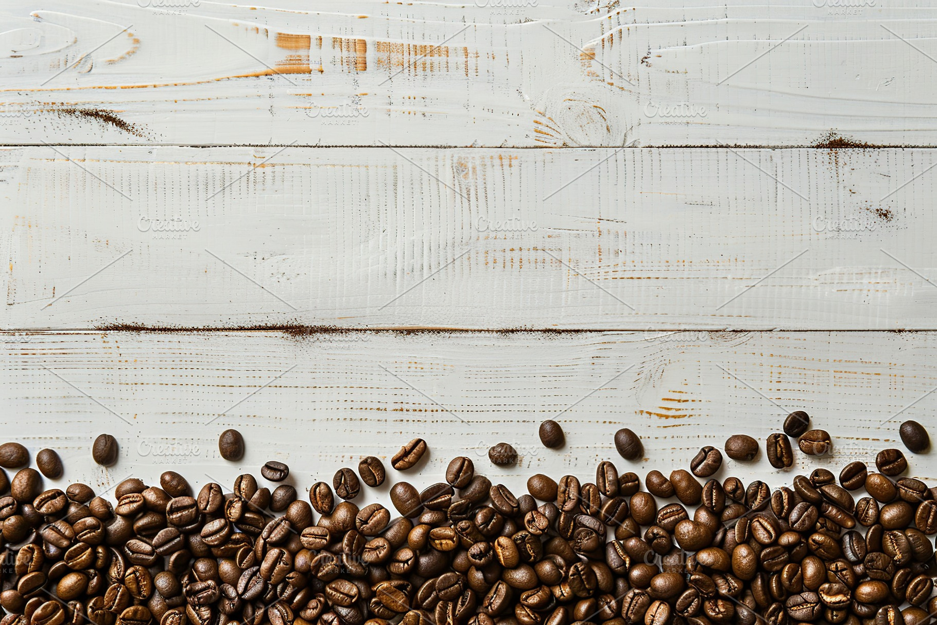 Flat lay of coffee beans with copyspace on wooden table, a Food & Drink Photo by AlyaAnd
