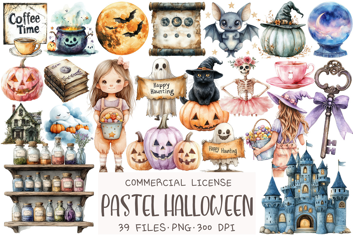 Pastel Halloween Sublimation Clipart, an Illustration by OK Design (Photo 1 of 5)