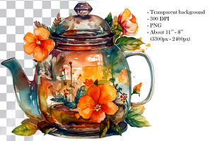 Watercolor Tea Time Clipart