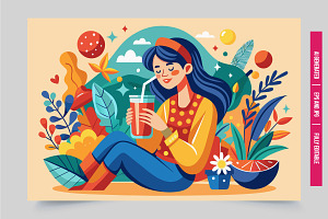 Woman garden with juice drink, an Illustration by Tanuart