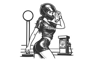 Smiling woman in racing outfit at, a Person Illustration by AlexArt