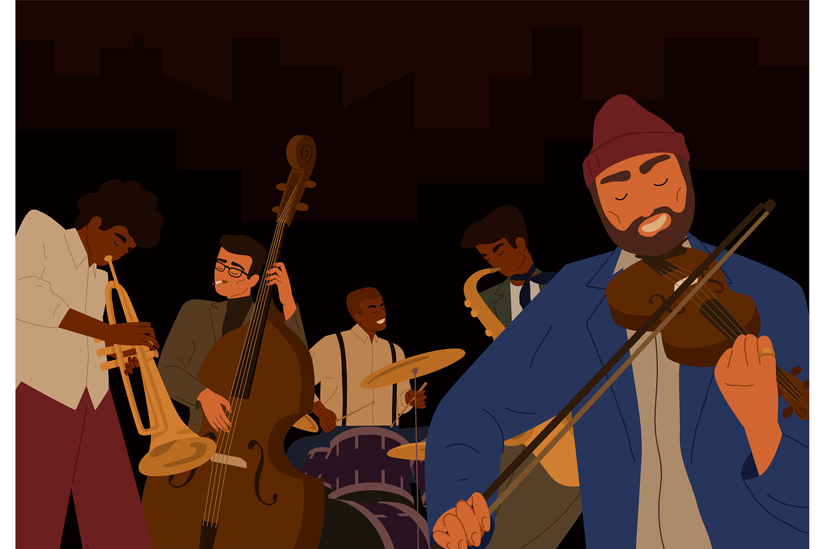 Musicians playing jazz in band set, a Person Illustration by Good Studio (Photo 3 of 8)