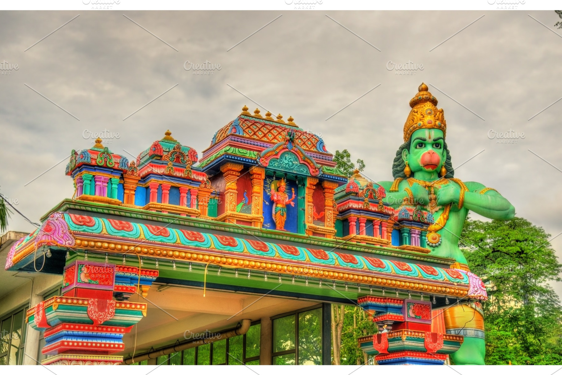 Hindu temple and the statue of Hanuman at Ramayana Cave, Batu Caves,, an Architecture Photo by Leonid Andronov