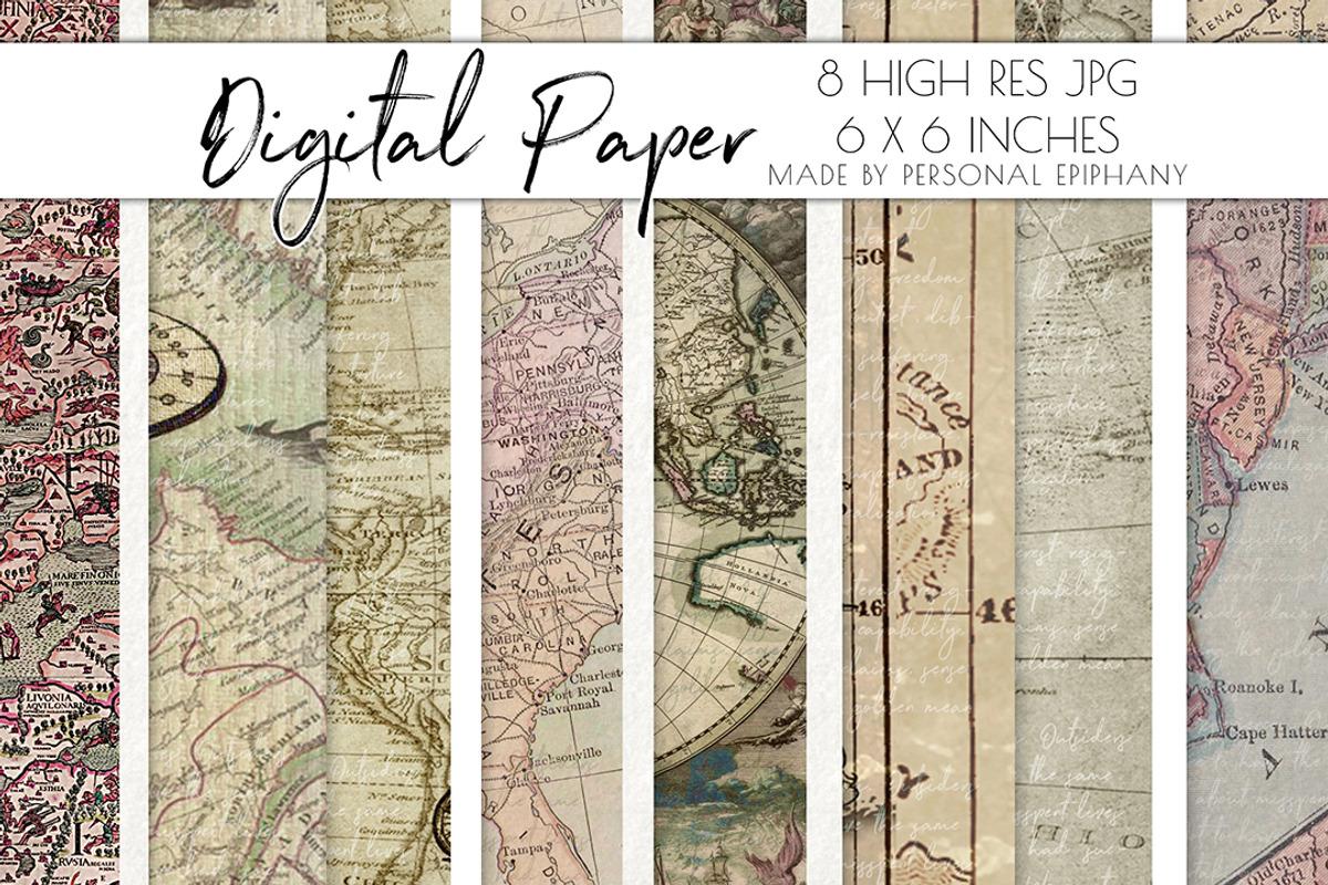 Vintage map digital paper pack, old, a Pattern Graphic by Personal Epiphany (Photo 1 of 3)