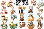Watercolor Autumn Animals Clipart, an Illustration by CraftArtStudio (Thumbnail 1 of 6)