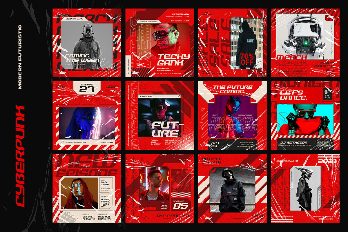 CYBERPUNK Instagram Templates, a Social Media Template by Bornx Design (Photo 5 of 7)