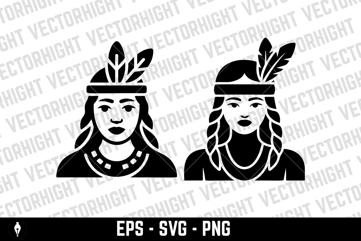 Native American woman portrait, a Person Illustration by Vectorhight (Photo 3 of 3)